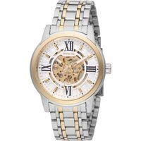 Elegante silberne und goldene Skelettuhr