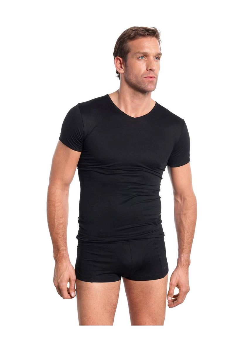 Klassisches schwarzes V-Ausschnitt T-Shirt