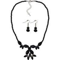 Schwarzes Kristall-Perlenkette Ohrring-Set