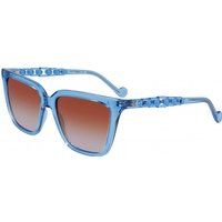 Blaue, eckige Sonnenbrille mit Kettendetail