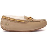 Damen Leder Mokassin Hausschuhe mit Wollfutter