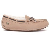 Damen Leder Mokassin Hausschuhe mit Wollfutter