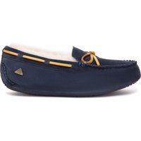 Damen Leder Mokassin Hausschuhe mit Wollfutter