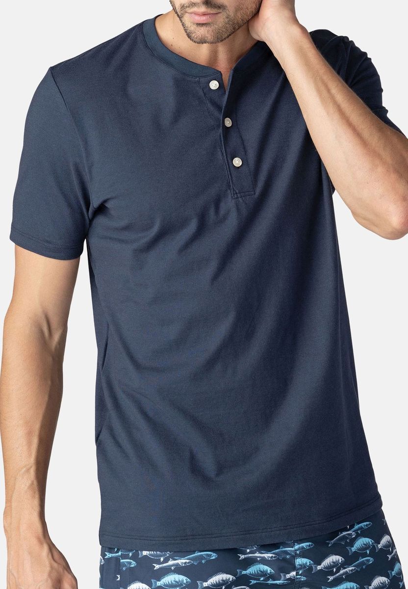 Herren Kurzarm Henley T-Shirt