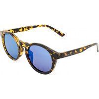 Runde Schildpatt-Sonnenbrille mit blauer Linse