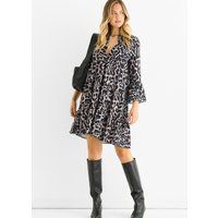 Graues Skater-Minikleid mit Tiermuster