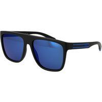Rechteckige schwarze Sonnenbrille mit blauen Gläsern