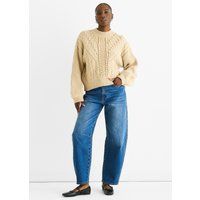 Beigefarbener Grobstrick-Oversize-Pullover
