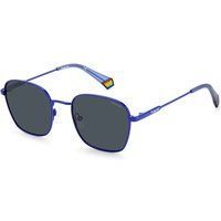 Blaue quadratische Sonnenbrille mit Metallrahmen