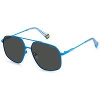 Blaue quadratische Sonnenbrille mit Metallrahmen
