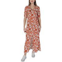 Blatt-Print Maxikleid V-Ausschnitt Kurzarm