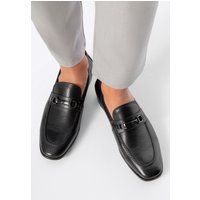 Klassische schwarze Leder-Slipper mit Trense