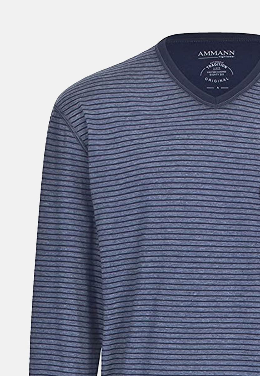 Herren Schlafanzug Set mit Streifen und V-Ausschnitt