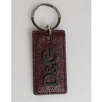 Dolce & Gabbana Dunkelbrauner Leder Logo Metallring Herren Schlüsselanhänger Schlüsselring