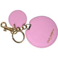 Dolce & Gabbana Pink Kalbleder Schlüsselanhänger mit Gold-Metall-Logo-Druck