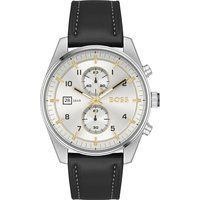 Silberne Chronograph-Armbanduhr mit schwarzem Armband