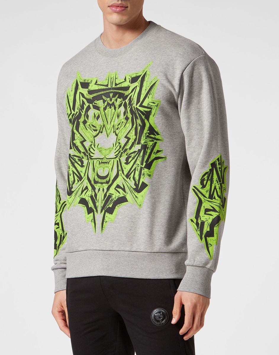 Fleece-Sweatshirt mit geometrischem Tiger-Print