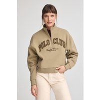 Boxy Sweatshirt mit Logo und halbem Reißverschluss