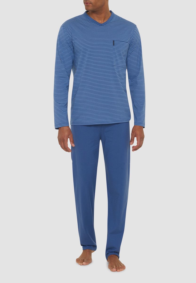 AMMANN Schlafanzug, Streifen, für Herren, blau, 54