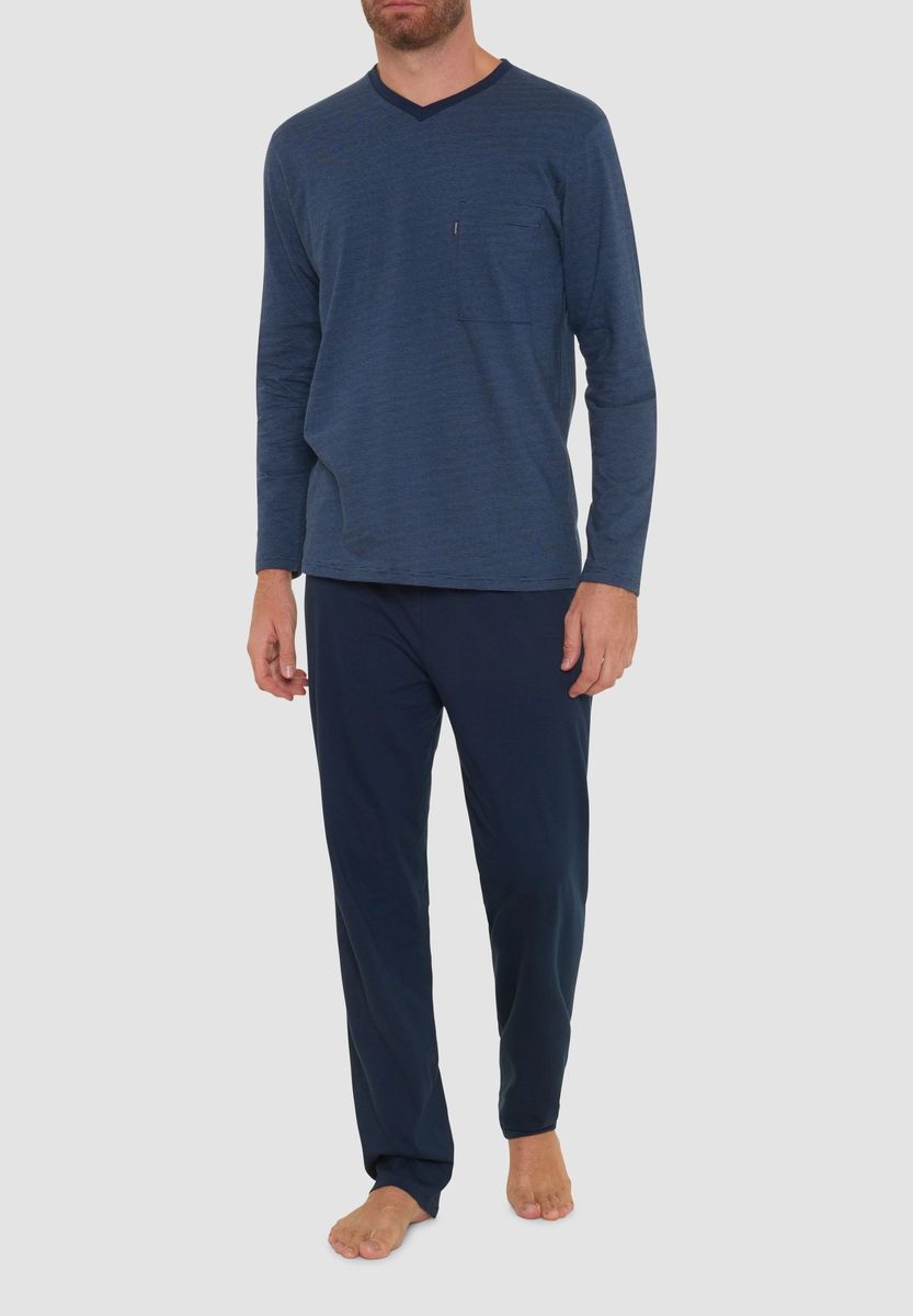 Herren Schlafanzug Langarm Set