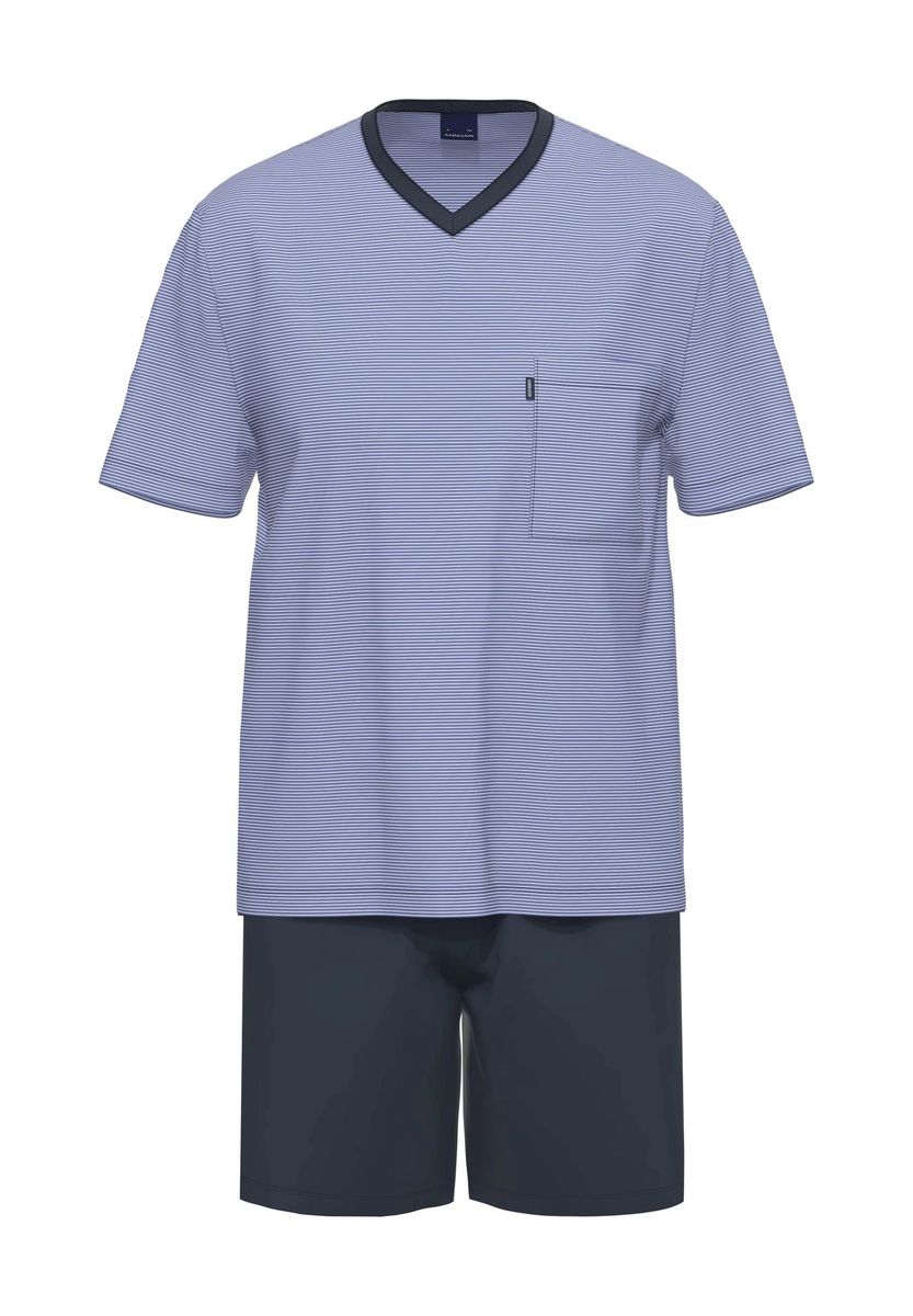Herren Gestreiftes Baumwoll Schlafanzug Set mit Shorts