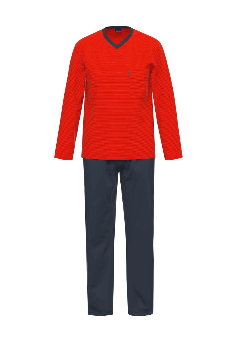 Herren Schlafanzug mit V-Ausschnitt und langen Ärmeln
