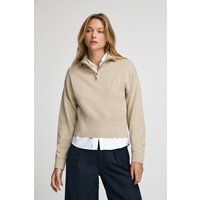 Kurzer Baumwoll-Strickpullover mit halbem Reißverschluss