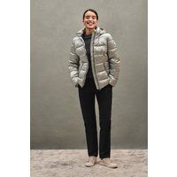 Metallic-Pufferjacke für Damen mit Kapuze