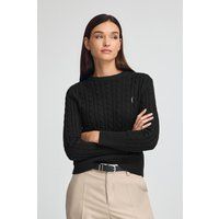 Schwarzer Zopfmuster-Pullover aus Wollmischung