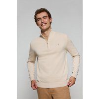 Herren Beige Baumwoll-Pullover mit halbem Reißverschluss