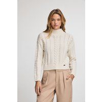 Zopfmuster-Strickpullover mit Stehkragen