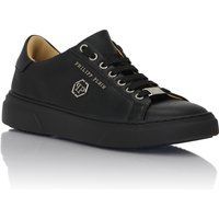 Schwarze Leder-Low-Top-Sneakers