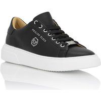 Schwarze Leder-Low-Top-Sneakers
