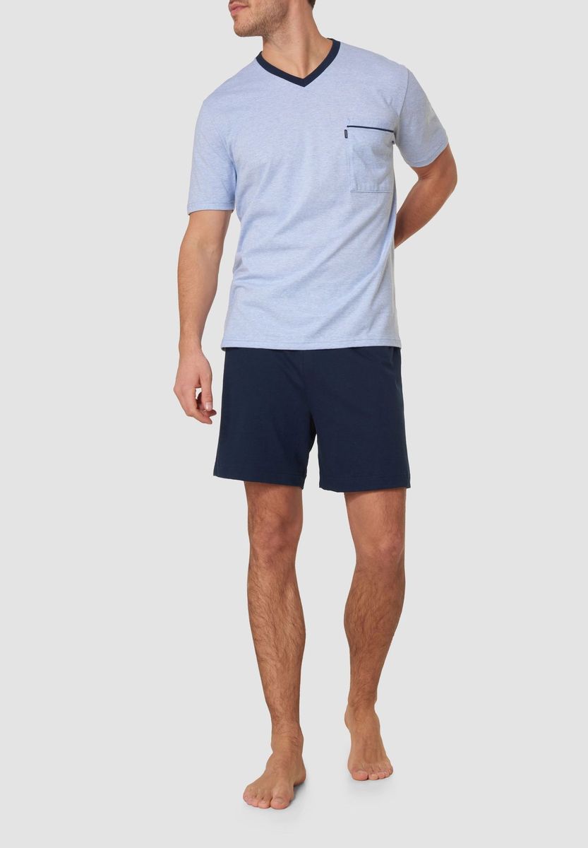 Herren Gestreiftes Schlafanzug Set mit V-Ausschnitt