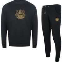 Schwarzes Trainingsanzug-Set mit Rundhalsausschnitt und Wappen