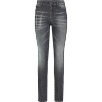 Graue Jeggings aus Denim mit Waschung und Details