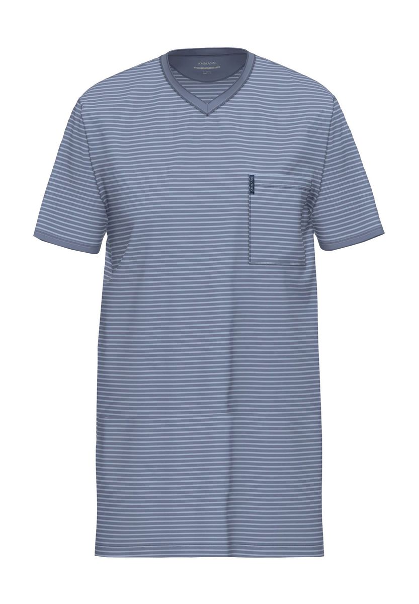 Gestreiftes Baumwoll-Nachthemd mit Tasche