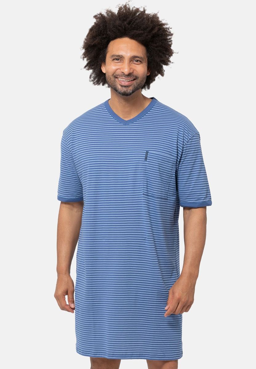 Gestreiftes Baumwoll-Nachthemd mit Tasche
