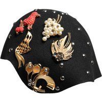 Schwarzer Woll-Multicolor-beschmückter Cloche-Hut