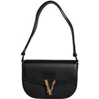 Schwarze granulierte Kalbsleder-Logo-Crossbody-Schultertasche
