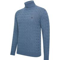 Blauer Zopfmuster Rollkragenpullover