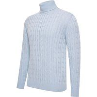 Blauer Zopfmuster Rollkragenpullover