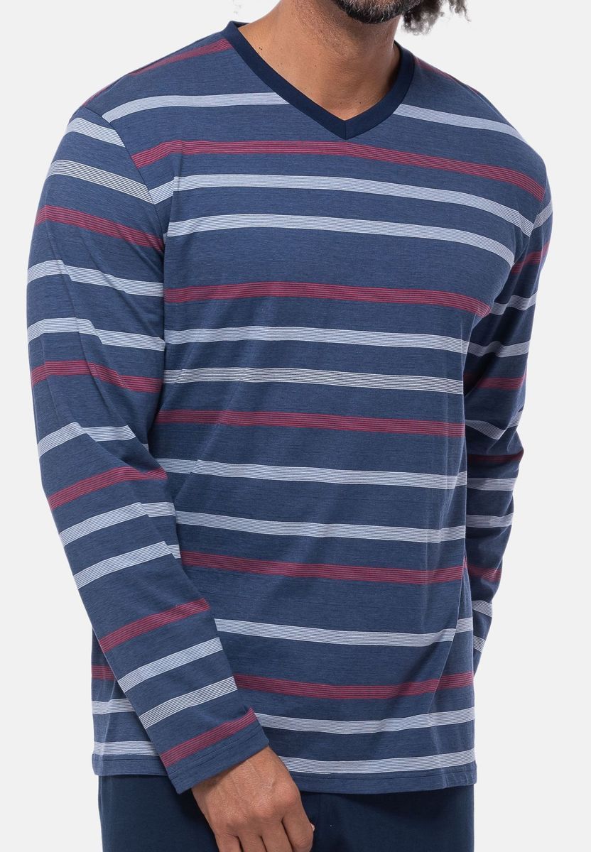 Gestreiftes Langarmshirt mit V-Ausschnitt