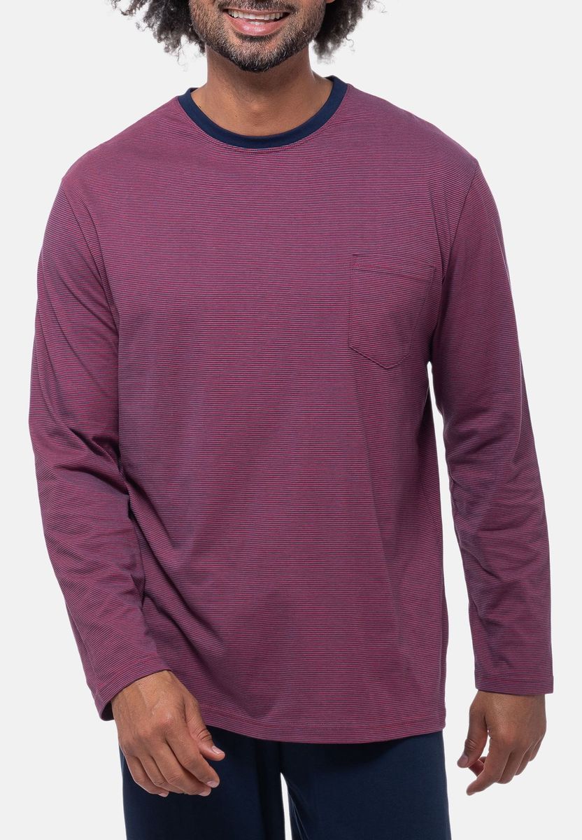 Gestreiftes langärmeliges Baumwoll-Schlafshirt