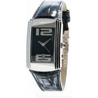 Rechteckige schwarze Uhr mit Lederarmband