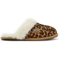 Hausschuhe mit Leopardenmuster und Lammfellfutter