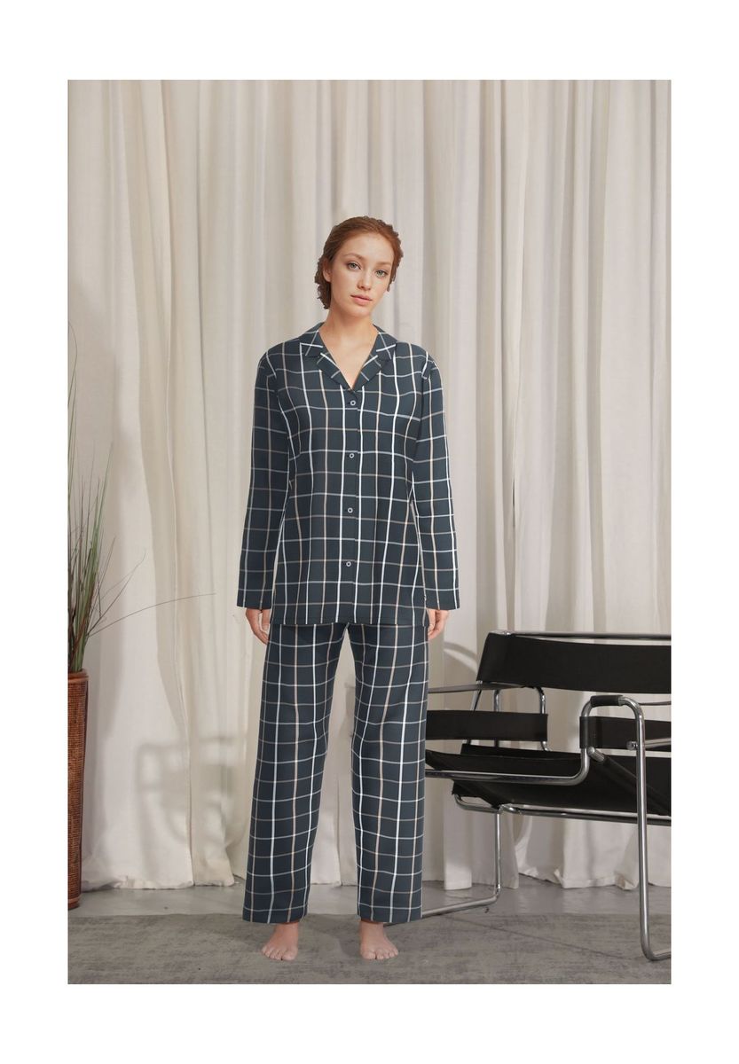 Damen Flanell Karo Pyjama Set