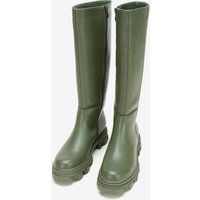 Damen Leder Kniehohe Plateaustiefel