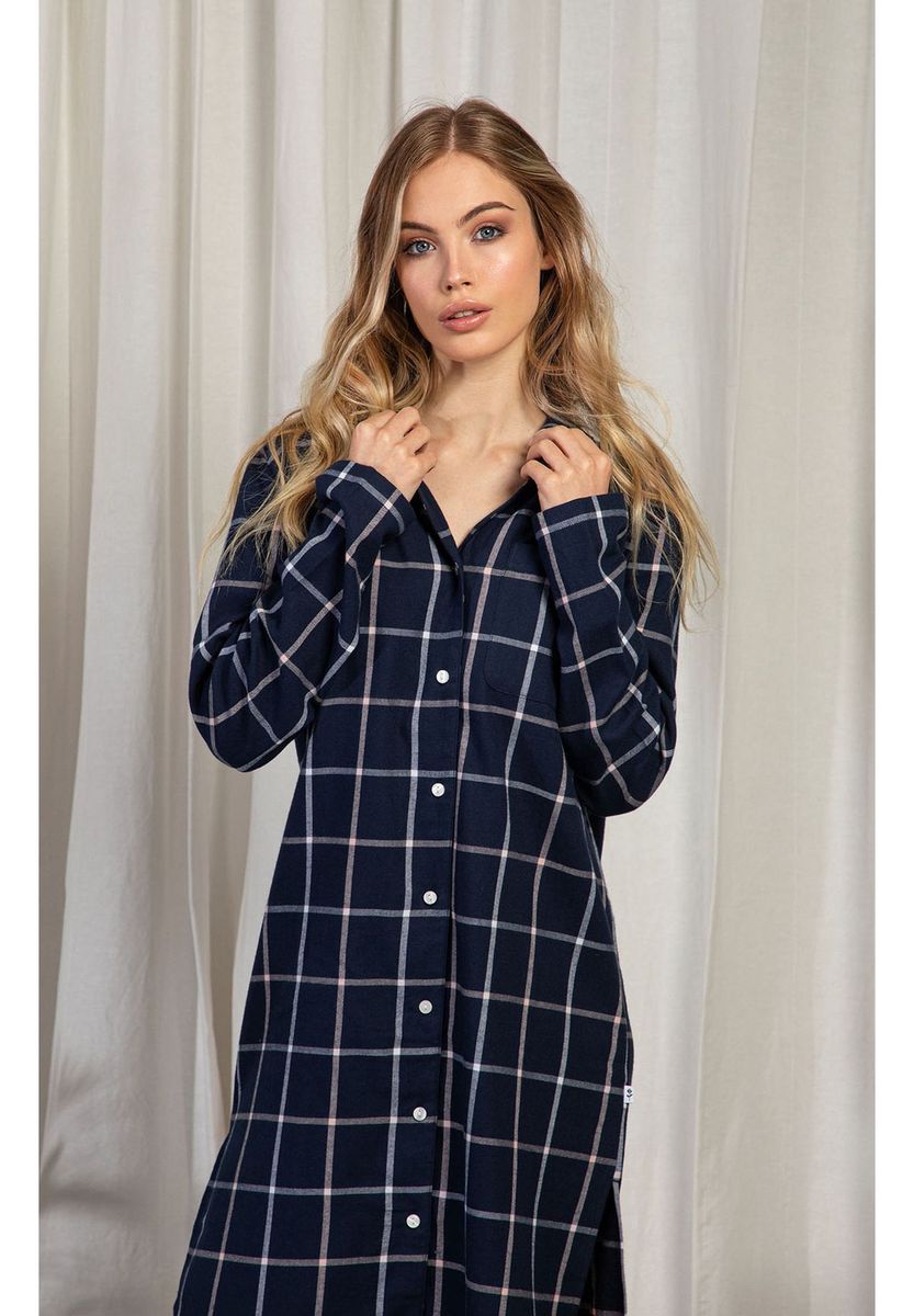 Klassisches Flanell-Nachthemd mit Knopfleiste