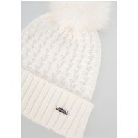 Cremefarbene Beanie mit Bommel